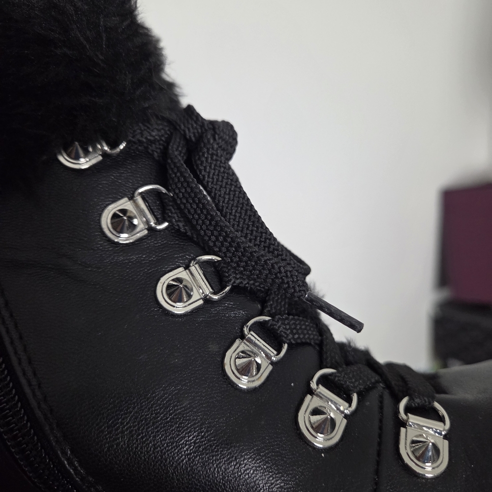 G By Guess Black Lace Up And Zip Stacked Heel Boots Studded Size 7.5 M - Picture 12 of 16